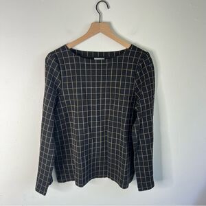 J. Jill Ponte Black and Tan Checkered Long Sleeve Blouse Medium